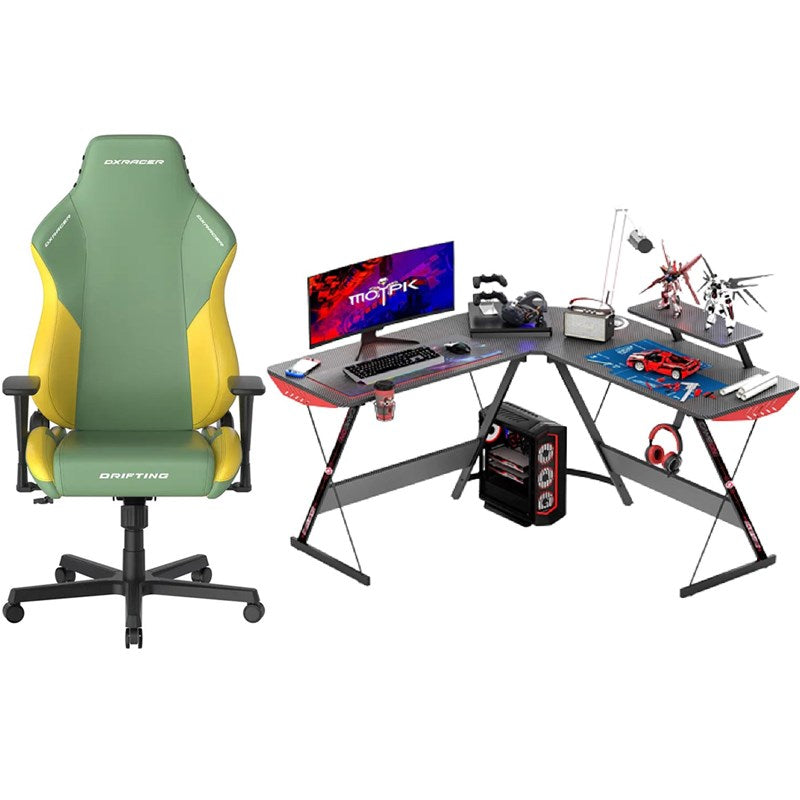 DXRacer Drifting Series XL Gaming Chair - Green/Yellow With Free GAMEON L-Shaped Slayer I Series Gaming Desk (129 x 129 x 74 cm) DXRacer Drifting Series XL Gaming Chair - Green/Yellow With Free GAMEON L-Shaped Slayer I Series Gaming Desk (129 x 129 x 74 cm)
